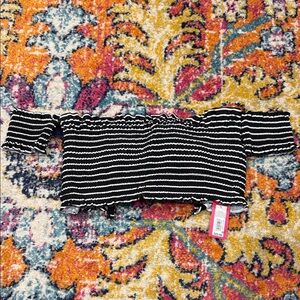 Xhilaration Black and White Striped Bandeau Bikini Top